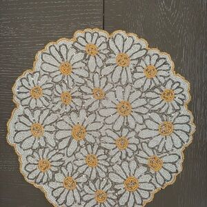 Nicole Miller Floral Beaded  Placemat - White and Gold